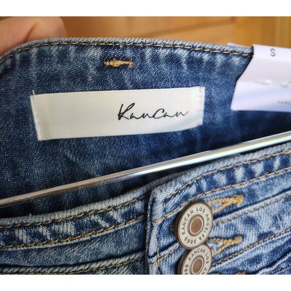 Kancan Distressed Frayed Raw Hem 3 Button Denim Jean Shorts SMALL NWT Festival - Picture 3 of 4